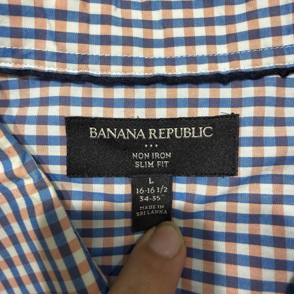 Banana Republic Non Iron Slim Fit Check Dress Shirt Mens Large Blue Orange - Picture 4 of 12